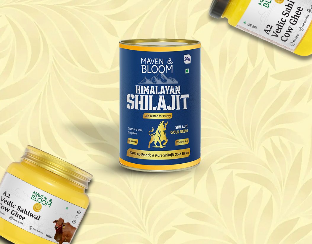 Premium A2 Vedic Sahiwal Cow Ghee and Shilajit Combo for health and wellness.